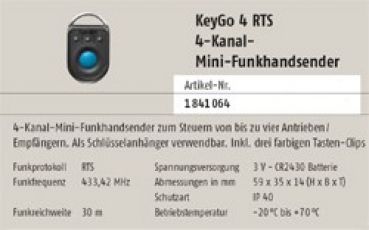 Somfy Vier-Kanal Handsende RTS KeyGo ,Frequenz: 433,42 MHz 